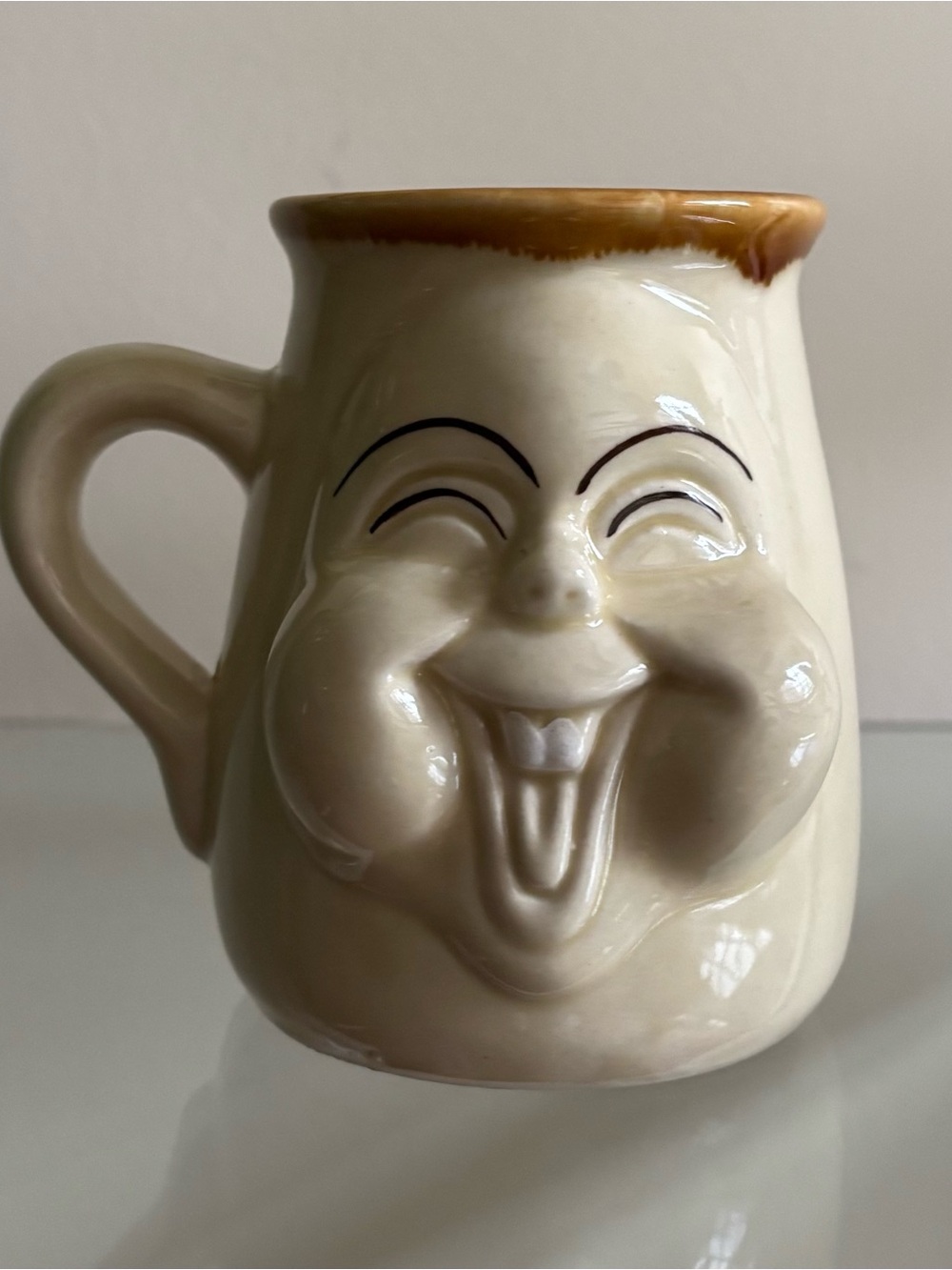 Vintage 1970s Funny Ugly Face Ceramic Mug